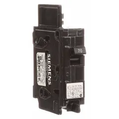Single-pole bolt-on miniature circuit breaker rated 70 A at 120V AC. Provides overcurrent protection for branch circuits in Siemens panelboards. Suitable for commercial and industrial electrical distribution systems.