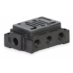 Subbase for Numatics Mark 7 series pneumatic valves. Port size 1/8 in, coefficient of volume (Cv) 0.4. Provides mounting and common porting for valve assembly in pneumatic control systems.