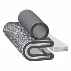 This edge trim seal features a PVC outer and EPDM bulb in a rounded profile shape, with a 3/8 in leg length and 25 ft overall length. It meets UL 50E standards. Used for sealing and protecting panel edges, doors, and enclosures in industrial equipment, electrical cabinets, machinery, and HVAC applications.