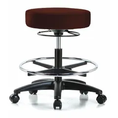 Vinyl Lab Stool, Height Range 20 1/2 in to 28 in, 17 in Seat Width, 17 in Seat Depth, Fiberglass Base, 5 Glides, Foot Support, No Casters