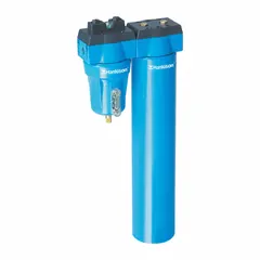 Membrane compressed air dryer with 1/2 in NPT connection, rated for 9.7 cfm flow capacity, 200 psi maximum operating pressure, and 150°F maximum operating temperature. Delivers a 40°F pressure dew point for moisture removal in compressed air systems. Automatic operation suitable for point-of-use drying in industrial pneumatic applications.