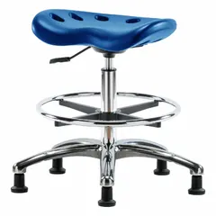 Polyurethane Lab Stool, 20" to 27-1/2" Height, 17" Seat Width, 14" Seat Depth, 5 Glides, Aluminum Base