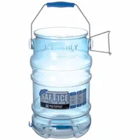 This ice tote is constructed of blue polycarbonate with a Snap-Tight door for secure closure. It holds up to 25 lb of ice and measures 13 1/2 inches deep, 18 inches high, and 11 3/4 inches wide. Commonly used in commercial kitchens, bars, and catering for transporting and storing ice