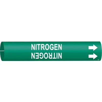 BRADY Pipe Marker: Nitrogen, Green, White, Fits 3/4 to 1 3/8 in Pipe O.D., 1 Pipe Markers - Nitrogen Snap-On Pipe Markers