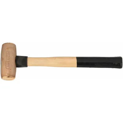 AMERICAN Brass Mallet: Wood Handle, Textured Grip, 1/2 lb Head Wt, 1/2 in Dia - Brass Mallets
