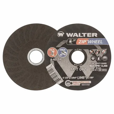 WALTER SURFACE TECHNOLOGIES Abrasive Cut-Off Wheel: Type 1, 4 1/2" x 3/64" x 7/8" - General Purpose Cut-Off Wheels for Carbon & Stainless Steel