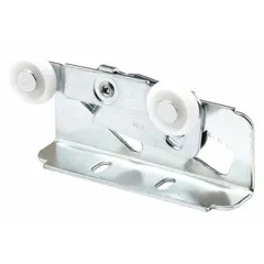 This PRIME-LINE hanging door roller measures 3 13/16 inches in length and width, with a maximum weight capacity of 60 pounds per pair. Suitable for sliding doors in industrial or commercial settings, it is sold as a single pair (1 PR).