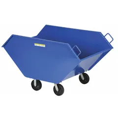 This VESTIL hopper truck is a non-powered unit with a 26.7 cubic foot capacity and a 2000 lb load rating. It is finished in blue and equipped with two rigid casters for manual transport. Suitable for collecting and moving bulk materials, scrap, or waste in industrial settings.