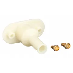OEM replacement drain fitting for SCOTSMAN ice machines. Connects the ice machine drain line to the plumbing system to facilitate water drainage during ice production and defrost cycles.