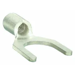 Non-insulated fork terminal for #10 stud size, accepting 22 AWG to 16 AWG wire. Standard fork configuration rated for 600 V. Suitable for electrical connections in industrial equipment, control panels, and machinery where reliable termination is required.