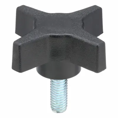 INNOVATIVE COMPONENTS Hand Knob: 4 Point, Plastic w/ Steel Thread, 3/8"-16 Thread - 4-Arm Knobs with Threaded Stud