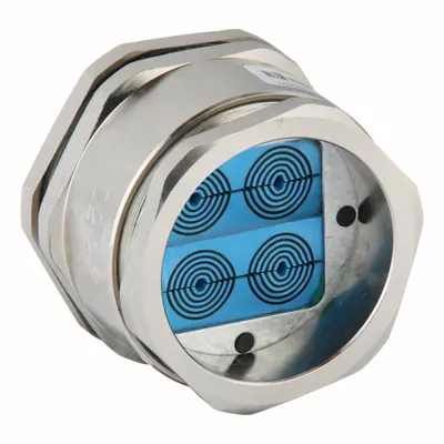ROXTEC GLAND Cable Gland: 4 Ports, Brass, 0.138 in Compatible Cable or Pipe Dia - Min - Round Opening Cable & Pipe Seals
