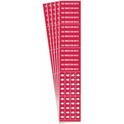 BRADY Pipe Marker: Fire Protection Water, Red, White, Fits 3/4 in and Smaller Pipe O.D. - Fire Protection Water Adhesive Pipe Markers