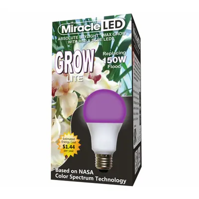 MIRACLE LED Grow Bulb: LED, A21, 120V, Blue/Full/Broad/Red - Plant Growth Bulbs