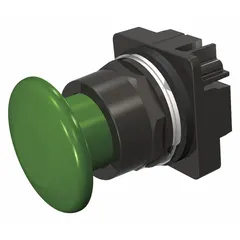 Momentary-action mushroom-head push-button operator from Siemens Series 52. Features a non-metallic operator suitable for industrial control panel applications requiring a momentary switching action, such as machine start or signaling circuits.