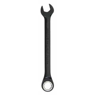 PROTO Combination Wrench: Alloy Steel, Black Chrome, 3/8 in Head Size, 6 1/4 in Overall Lg - SAE Spline Ratcheting Combination Wrenches