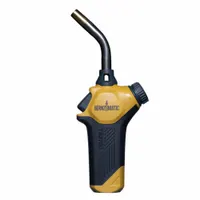 This propane-fueled hand torch features a curved tip and adjustable flame for controlled operation. The swivel-head design and trigger-start ignition enable one-handed use. Suitable for soldering, brazing, and heat-shrinking applications