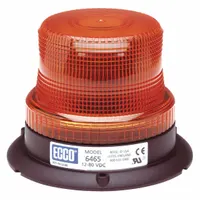 Amber LED vehicle flashing beacon with round shape, 3 7/8 in overall height, and bolt mount. Operates on 12-80V DC with 80 FPMx8 flash patterns. Includes mounting hardware and blunt cut wires. SAE Class 3 rated for use on forklifts, utility trucks, and construction equipment
