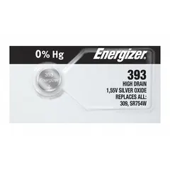 Disposable silver oxide button cell battery delivering 1.5V DC with 75 mAh capacity. Suitable for powering compact electronic devices such as watches, calculators, and key fobs where space is limited.