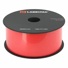 This continuous label roll is made of red gloss vinyl, measuring 2 inches by 75 feet. It is designed for indoor and outdoor use and is compatible with the LabelTac Pro 2 printer. Typical applications include creating safety labels, pipe markers, and equipment tags for industrial facilities.
