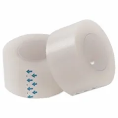 This water-resistant first aid tape is made of clear plastic with an adhesive backing. It is non-sterile, non-elastic, and latex-free, meeting FDA standards. The bulk pack includes 72 rolls, each 2 inches wide and 10 yards long, suitable for securing dressings and bandages in first aid applications.