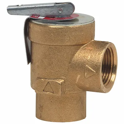 Watts Pressure Relief Valve: FNPT x FNPT, 3/4 in x 3/4 in, Brass - ASME Section XIII Hot Water Pressure Relief Valves