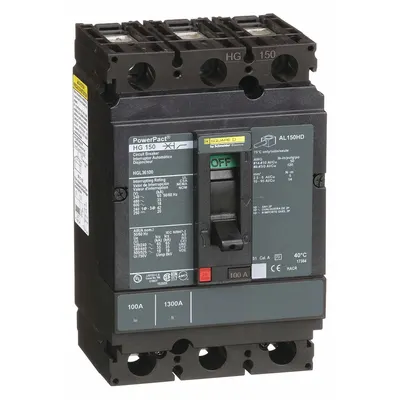 SQUARE D Molded Case Circuit Breaker: 100 A Amps, 65kA at 240V AC, Fixed, Line/Load Lug - H-Frame Square D Molded Case Circuit Breakers