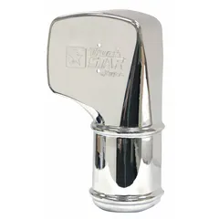 This gear motor cover is designed for electric side-mount tarp motors on dump trucks. Constructed from plastic and chrome, it shields the motor from debris and weather. No wind deflector is included.
