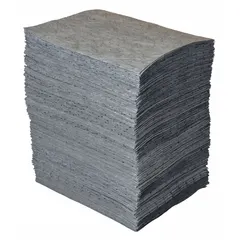Non-perforated polypropylene sorbent pad for general-purpose fluid containment and cleanup. Each pad absorbs up to 23 oz of oil, water, or chemicals. Suitable for managing spills, leaks, and drips in industrial environments.