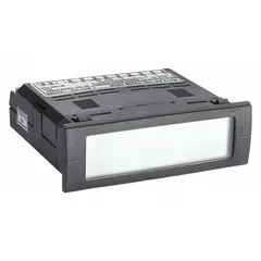 This AC voltage digital panel meter features a 19,999 count LCD display with gray digits and True RMS measurement for accurate readings of non-sinusoidal waveforms. It accepts 85 to 250 VAC input and provides +/-0.5% of reading +/-5 count accuracy. The unit includes screw clamp terminals and mounting brackets, suitable for use in control panels and power distribution systems.