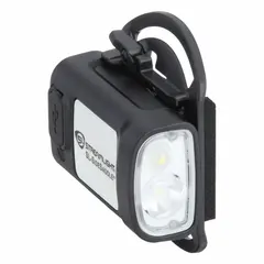 Rechargeable helmet-clip light with 400 lumens maximum brightness, 130 meters beam distance, and 12 hours maximum run time. Includes USB Type-C charging cord. Suitable for hands-free illumination in industrial, maintenance, and outdoor work environments.