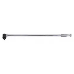 This swivel head breaker bar is used for loosening tight fasteners in fleet and vehicle maintenance. Its swivel head allows access in confined spaces where a standard breaker bar cannot fit. The bar measures 38 37/64 inches in length and 2 3/4 inches in width, with a silver finish.