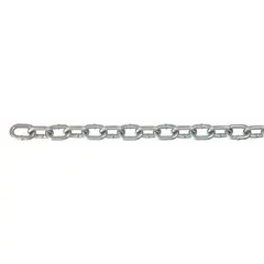 This welded straight-link tailgate chain is made of carbon steel with a 4-inch trade size and a working load limit of 215 lb. It is used for securing loads on trucks and trailers in light-duty tie-down applications. Manufacturer part number H0720-2411.