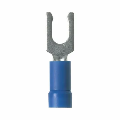 PANDUIT Fork Terminals: Blue, Vinyl, #8 Stud Size, 18 AWG – 14 AWG Wire Range, Locking Fork - Insulated Fork Terminals