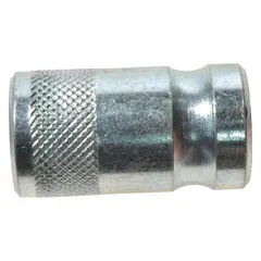 This screw filler adaptor connects dispensing equipment to standard 1/4 NPT threaded fittings. It is compatible with manufacturer model number 5NUD9. Used in industrial fluid dispensing applications for secure attachment and efficient filling operations.