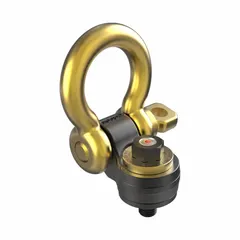 This force-indicating hoist ring features a 3/4"-10 thread size and a maximum capacity of 4,100 lb. Designed for die-flipping and side-pulling applications, it provides visual load indication during lifting operations. Suitable for positioning and rotating heavy dies in industrial material handling.
