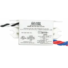 Rapid start electronic ballast for operating one F17T8 fluorescent lamp at 120V AC. Supports a single 15W lamp. Overall length 3 1/8 inches. Suitable for use in commercial and industrial lighting fixtures such as troffers and strip lights.