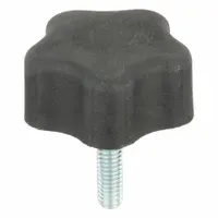 This 5-arm knob features a plastic body with a steel thread insert for manual clamping, positioning, and adjustment on industrial machinery, fixtures, and workholding devices. The threaded stud measures 5/16"-18 with a 1-inch thread length, providing ergonomic grip and torque for frequent hand-tightening applications