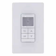 This occupancy sensor uses passive infrared (PIR) technology to detect motion and control lighting wirelessly. It operates at 120 to 277V AC, requires no neutral wire, and covers up to 36 sq ft. Suitable for indoor spaces such as offices, storage rooms, or corridors where automatic lighting control is desired.