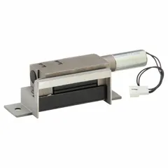 Mortise electric strike for access control systems, designed to release a door latch electronically. Stainless steel construction with 24V DC input. Heavy-duty performance rating suitable for commercial and industrial applications.