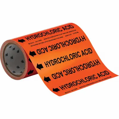 BRADY Pipe Marker: Hydrochloric Acid, Orange, Black, Fits 2 in and Smaller Pipe O.D. - Hydrochloric Acid Adhesive Pipe Markers on a Roll