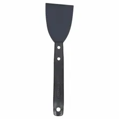 Standard scraper with a stiff, bent carbon steel blade for removing paint, adhesive, and coatings from flat surfaces. Polypropylene handle provides a comfortable grip. Suitable for construction, renovation, and maintenance tasks.