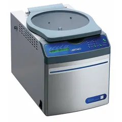 This vacuum concentrator is designed for concentrating DNA samples by removing solvents under vacuum. It operates at 115V with a temperature range of 0°C to 100°C and includes a DNA rotor. The unit features a brushless motor and a powder-coated steel construction, with an overall depth of 26 1/8 inches. ETL listed.