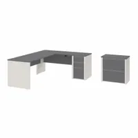BESTAR L-Shaped Office Desk: Sandstone/Slate, 82 3/4 in Overall Wd, 29 3/4 in Overall Dp (MPN 93883-59)