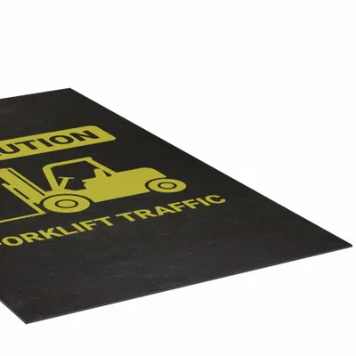 PIG Entrance Mat: Caution Forklift Traffic, 3 ft x 5 ft, 1/8 in Thick, Polypropylene - Safety