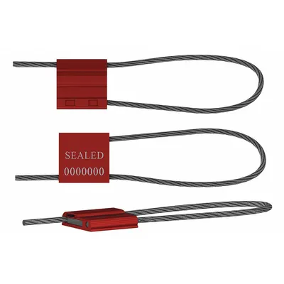 UNIVERSEAL Cable Seals: Red, Steel, 12 in Cable Lg, 1/8 in Cable Dia, Sequential - Adjustable-Length Cable Seals