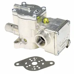 Two-way, two-position pilot-operated poppet valve with a Coefficient of Volume (Cv) of 11.8. Features a locking mechanism and pilot return operation. Used for on/off control of pneumatic flow in industrial automation, packaging, and material handling systems.