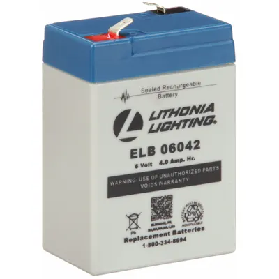 LITHONIA LIGHTING Battery: Sealed Lead Acid, 6 V Volt, 4.5 Ah Battery Capacity, 4 1/4 in Overall Ht - Sealed Lead Acid Emergency & Exit Batteries