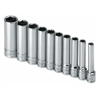SK PROFESSIONAL TOOLS Socket Set: 1/4 in Drive, 10 Piece, 6-Point, SAE - SAE & Metric Socket Sets