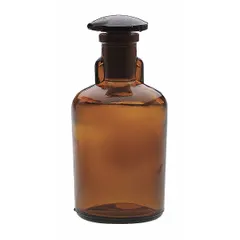 This 100 mL amber soda lime glass dropper bottle from WHEATON has a round shape with a 56 mm body diameter. The amber glass provides protection for light-sensitive contents. Commonly used in laboratory settings for dispensing and storing liquids such as reagents, essential oils, and pharmaceutical samples.
